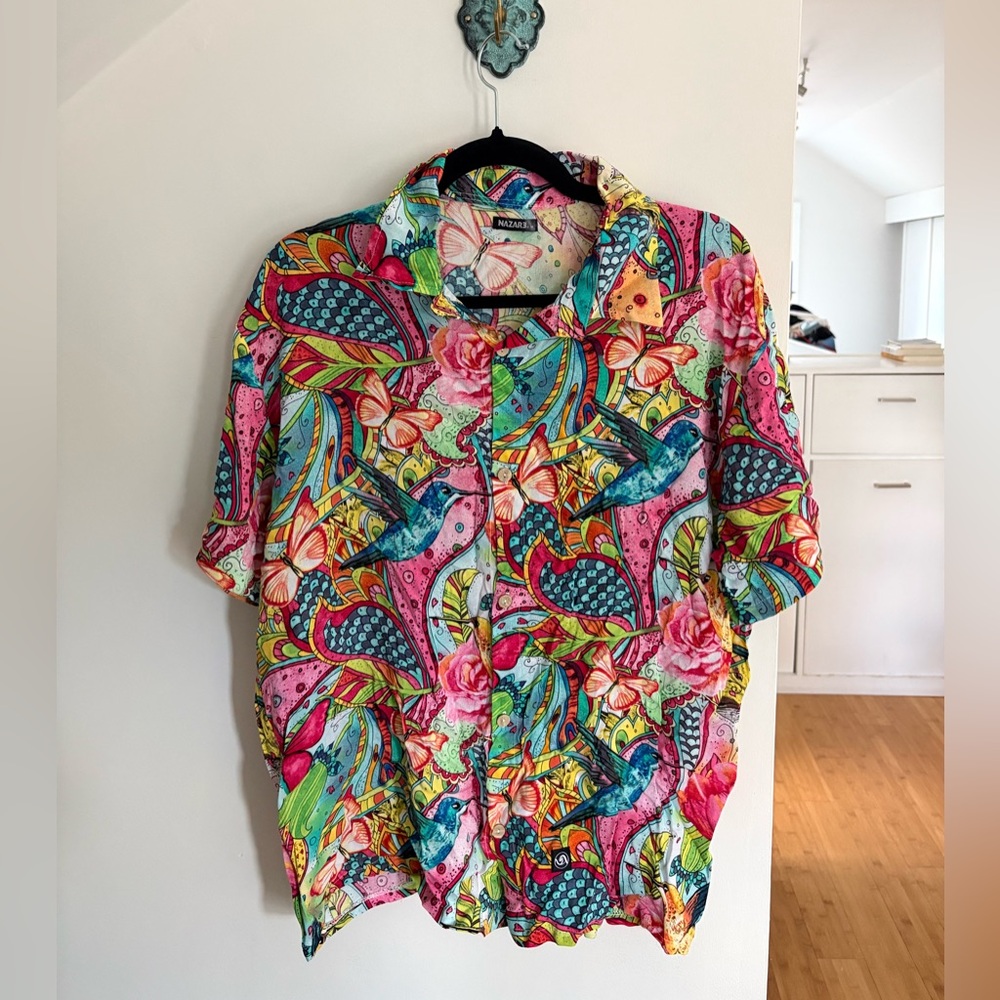Multicolor Tropical Print Short Sleeve Shirt - Men
